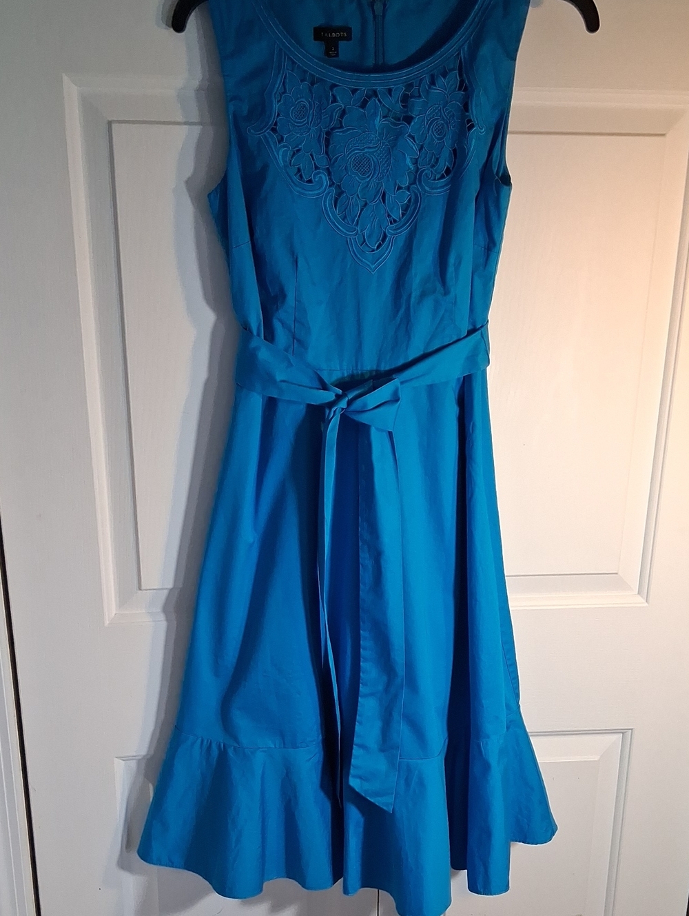 Talbots Turquoise Sleeveless A-Line Dress with Lace Yoke